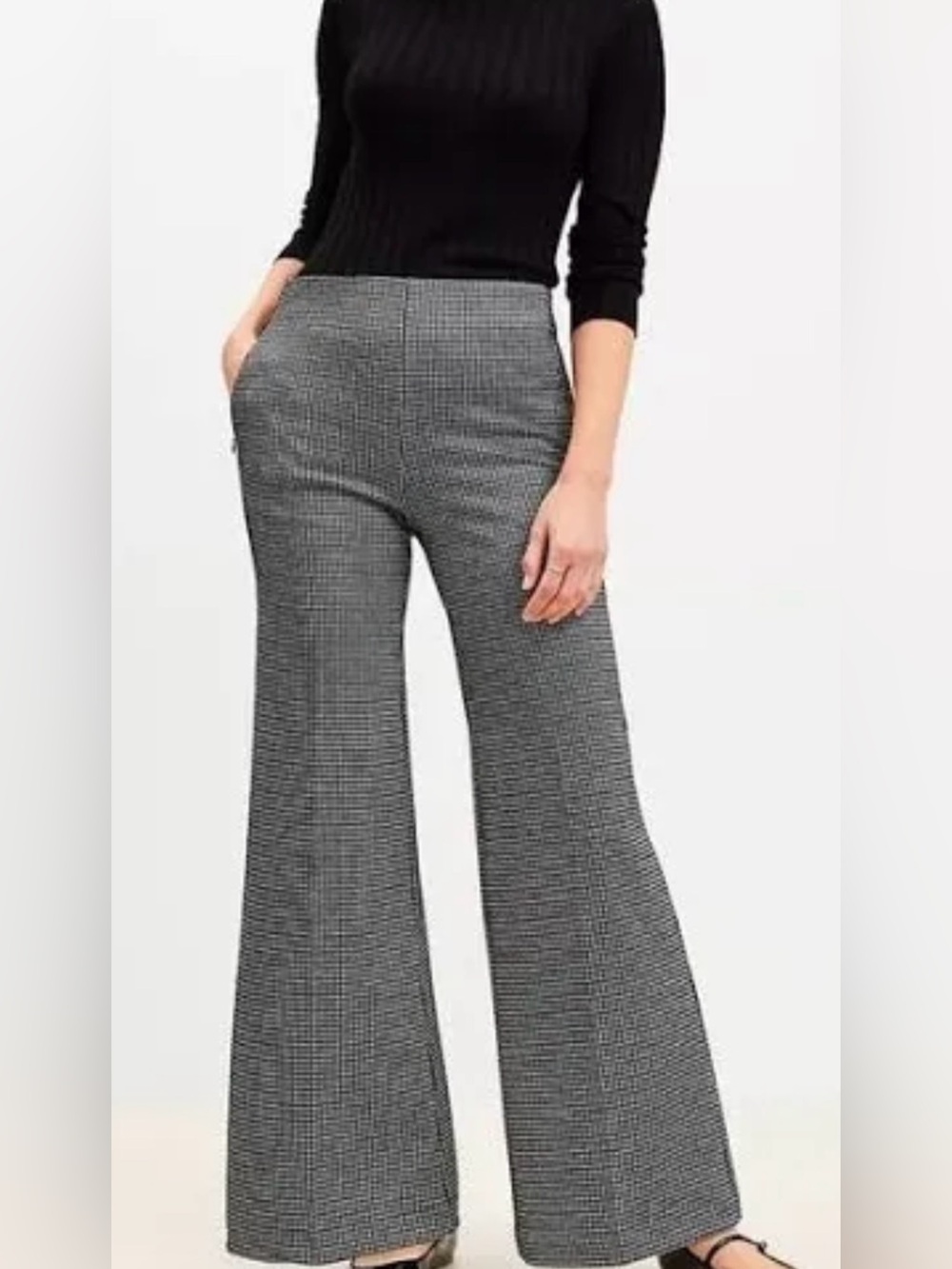 LOFT petite Black and White Houndstooth Wide-Leg Pants